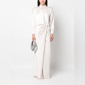 Pinko Pointed Colla Drapped Maxi Shirt Dress